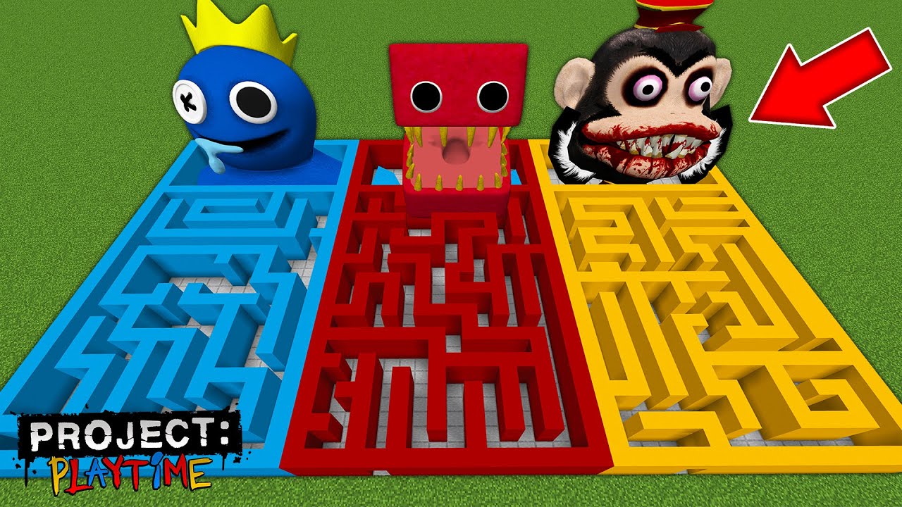 Я нашел новые лабиринты с БОКСИ БУ СИНИЙ РАДУЖНЫЙ ДРУГ ПОВАР ОБЕЗЬЯНА в майнкрафт! MAZE MINECRAFT