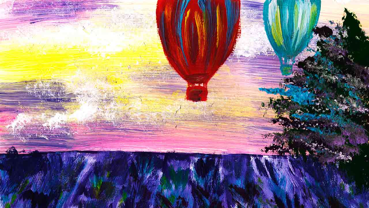 Как нарисовать пейзаж в стиле Прованс. Рисуем лавандовое поле. Рисуем воздушный шар.