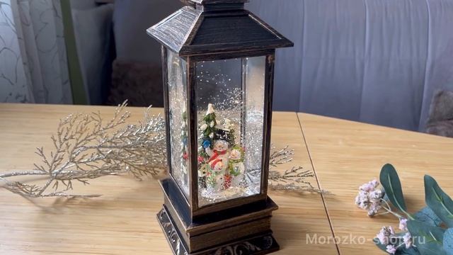 Новогодний фонарик 'снежный' СНЕГОВИКИ И ЁЛОЧКИ, пластик, коричневый, LED, 28 см, батарейки PT-15820