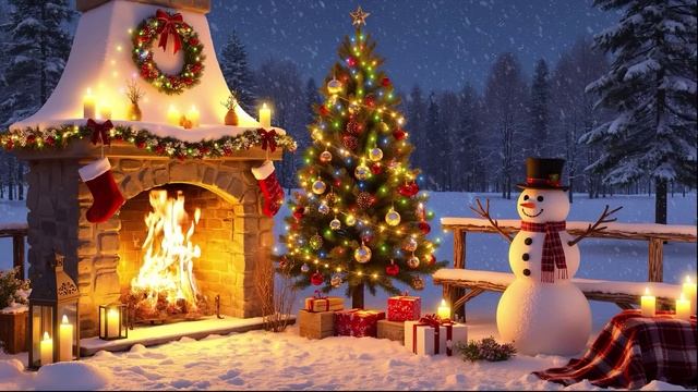 Уютный камин с расслабляющей рождественской музыкой