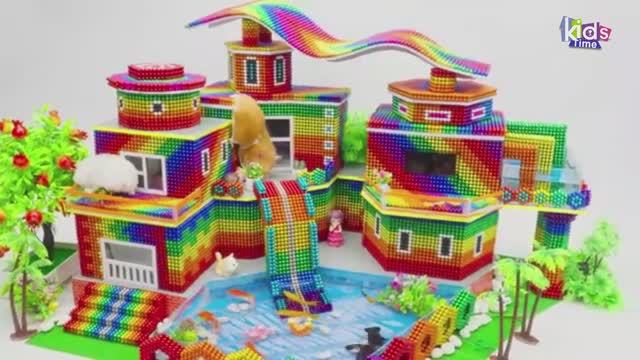 Магнитные шарики - Постройте Креативную Виллу С Волнистой Крышей, Есть Бассейн И Горка Для Милых Дом