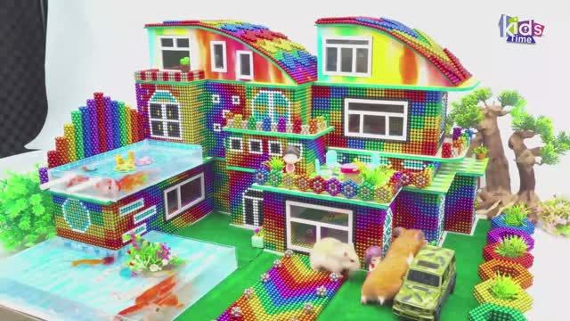 Магнитные шарики - Построенная с Двойной Изогнутой Крышей Вилла Имеет Бассейн С Водопадом Из Магнитн