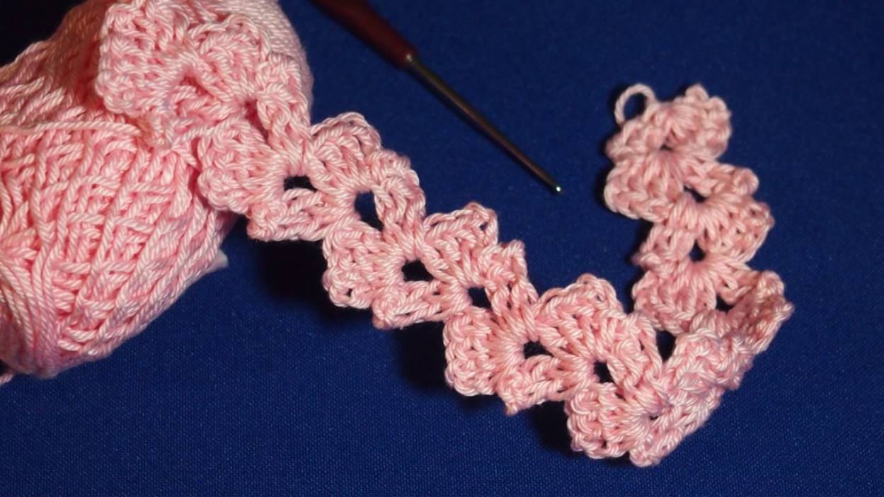 Простое ленточное кружево для начинающих.Тесьма КАК ВЯЗАТЬ*  Crochet ribbon lace  Урок 66