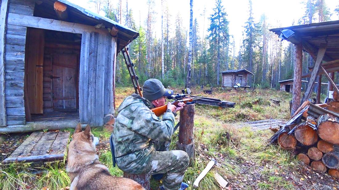 Перед охотой пристрелял ружьё. Утеплил избушку и приготовил ужин. Первое утро охоты 4 серия.