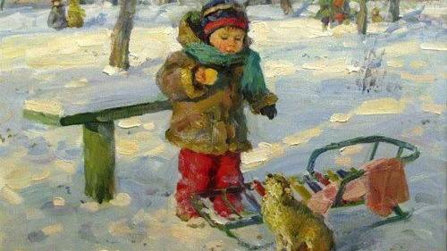 Дети и зима на картинах Елены Сальниковой