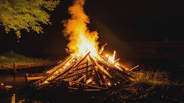 Костер у реки _ Пение птицы Малиновки