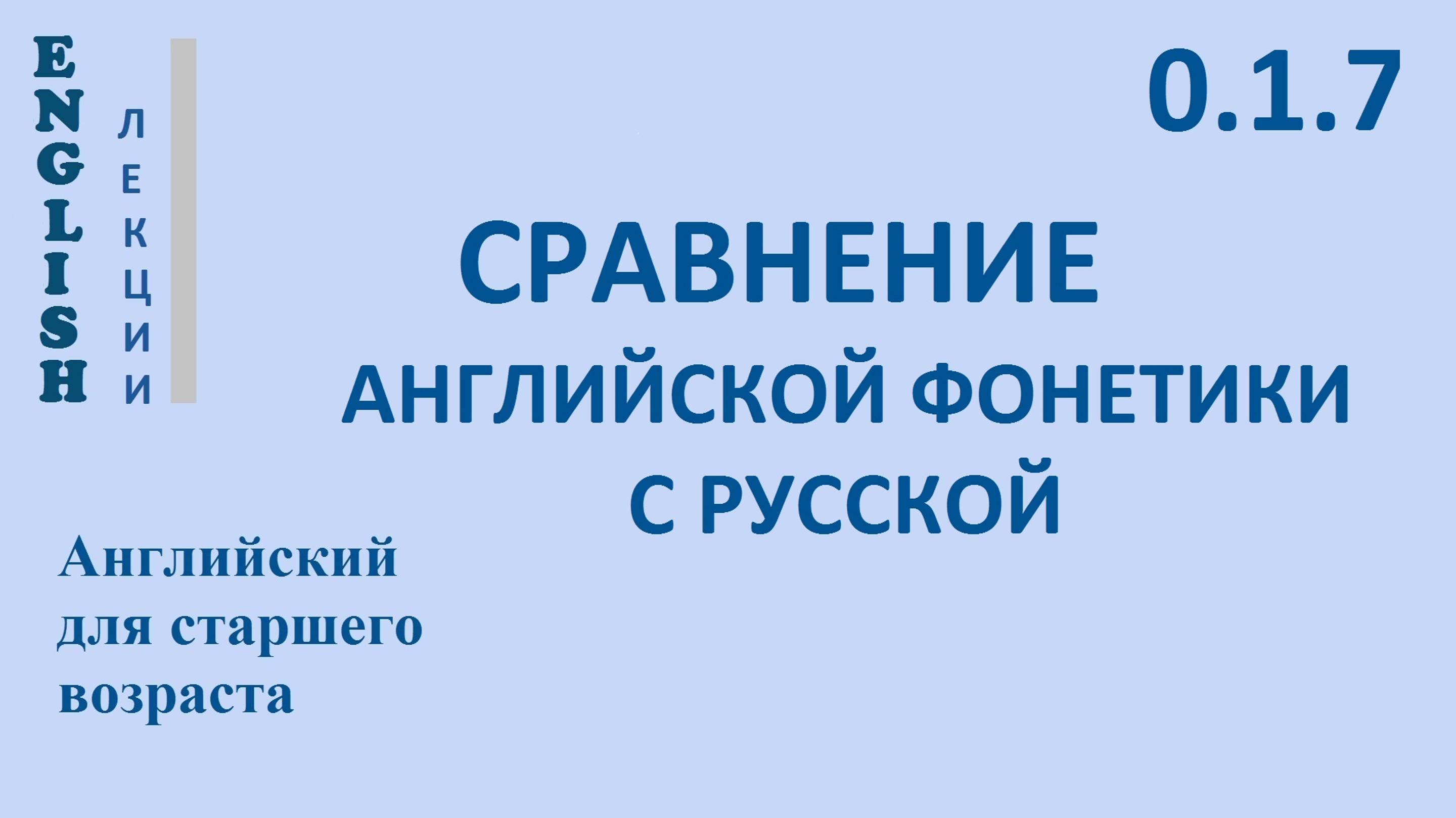 ЛЕКЦИЯ 0.1.7 СРАВНЕНИЕ АНГЛИЙСКОЙ ФОНЕТИКИ С РУССКОЙ. Транскрипции Произношение Правила чтения