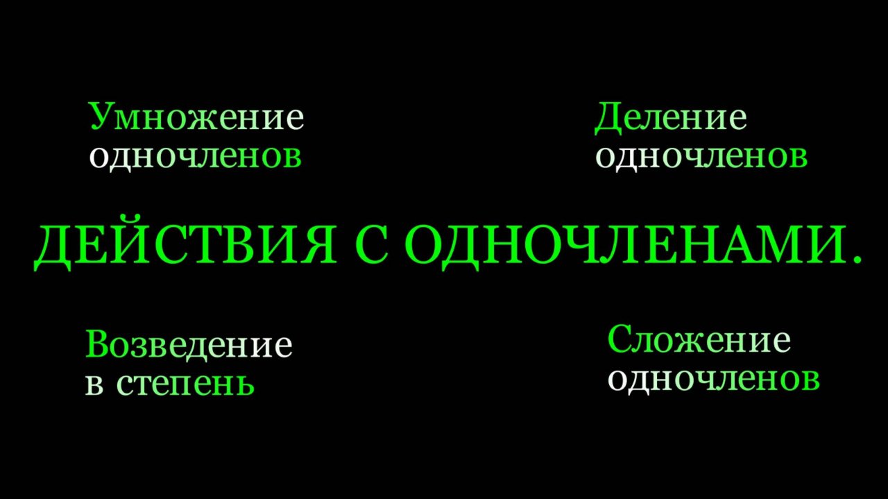Алгебра 7 класс. Действия с одночленами.