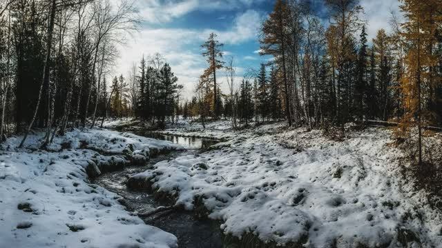 Зима. Ручей. Журчащая вода зимнего ручья для сна