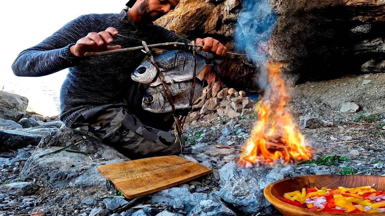 Красивая Рыбалка и приготовление пищи в дикой природе 3 дня Выживания на уединенном пляже