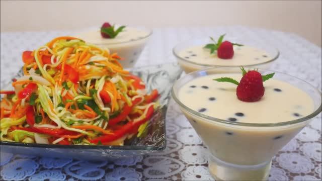 Легкий низкокалорийный десерт Желе из ряженки с черной смородиной Салат кабачки по корейски