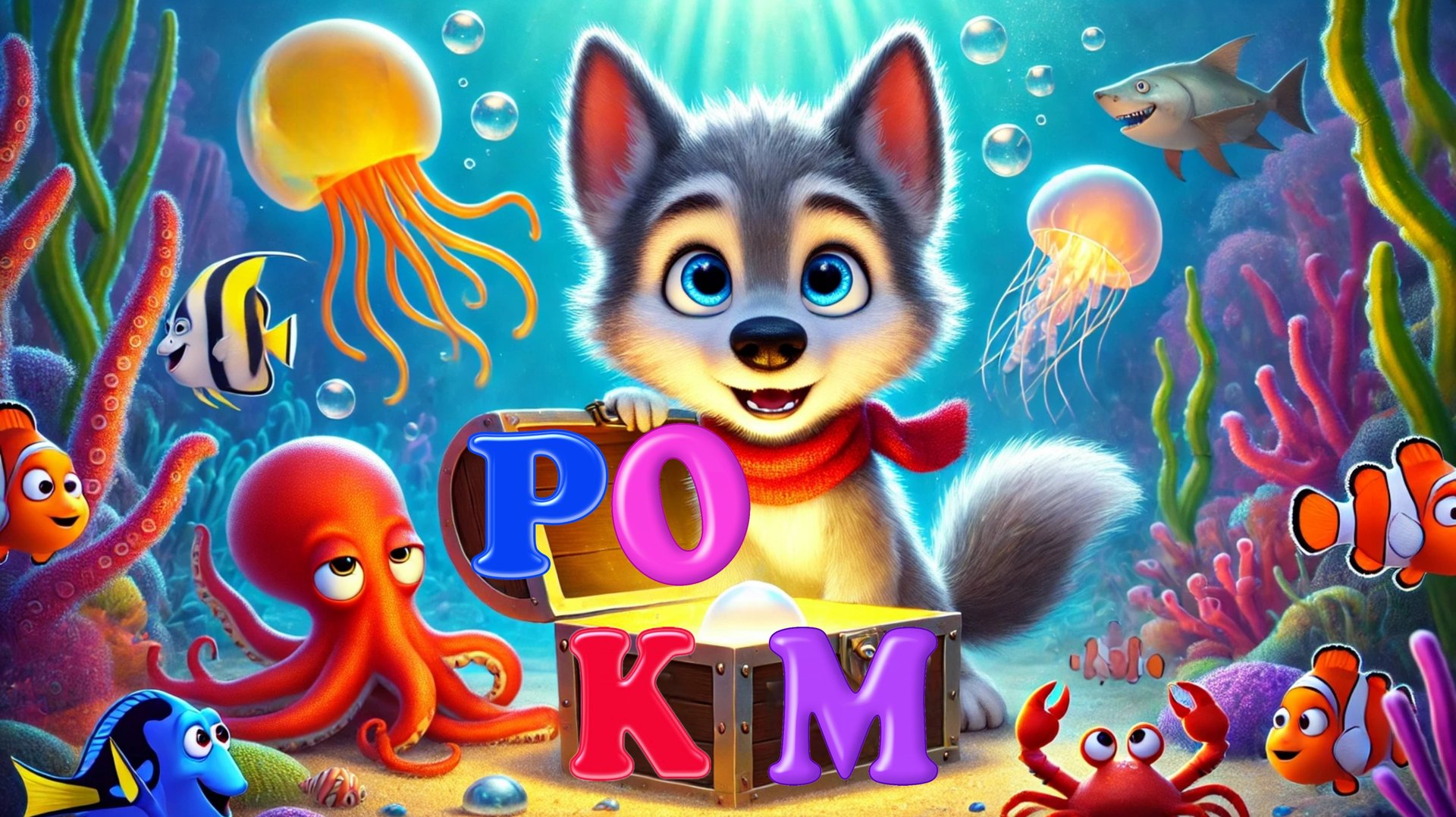 УЧИМ АЛФАВИТ С ВОЛЧОНКОМ ВОЕМ! 🐺Буквы Р, О, М, К – ПЕСНИ И ИГРЫ В ОКЕАНЕ