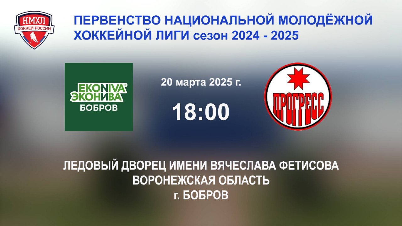 20.03.2025_18:00_ХК "ЭКОНИВА - БОБРОВ" (г. Бобров) - ХК "ПРОГРЕСС" (г. Глазов)