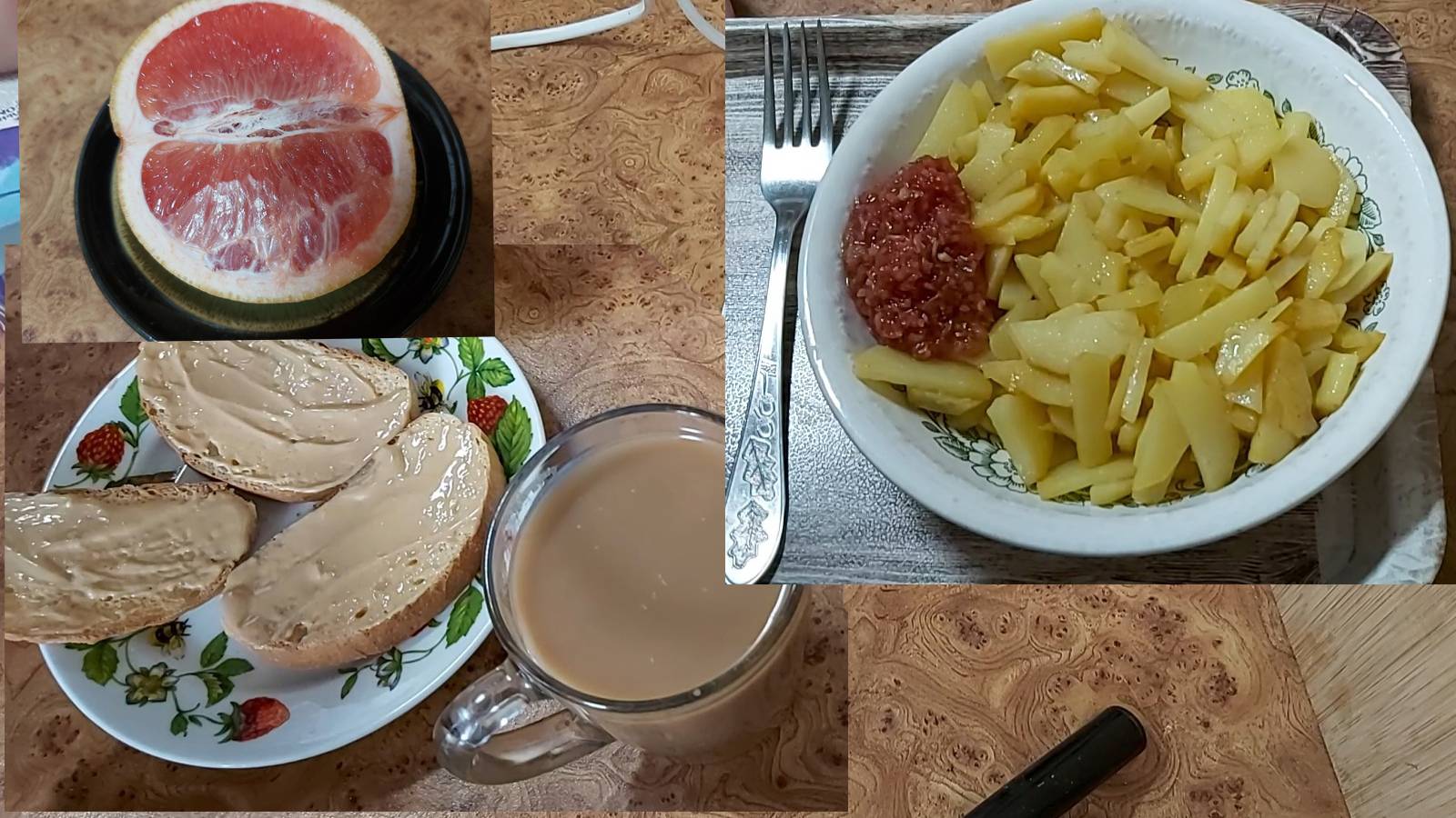 Мой пост, день 12~й. Банановый смузи. Спасаю батон.))) Картошка с аджикой.