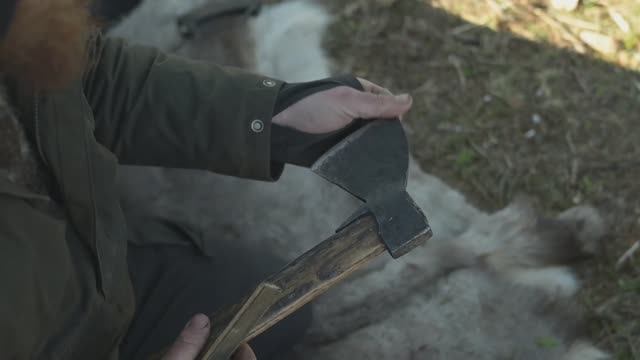 BERTRAN hot tent, cooking food, birdwatching, homemade axe, saw and knife