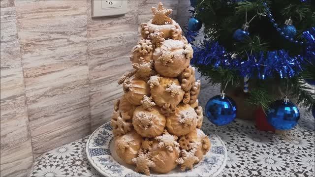 Торт ЁЛКА КРОКЕМБУШ из ПРОФИТРОЛЕЙ. Рецепт заварного крема. Рецепты на Новый Год 2021