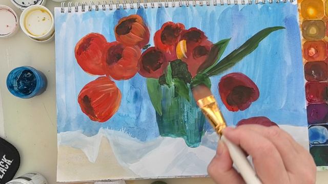 Простое рисование. Акварель плюс гуашь.Шикарный букет. Мастер-класс.