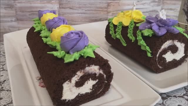 Шоколадный бисквитный РУЛЕТ с КРЕМ ЧИЗОМ. Украшение кремом в домашних условиях