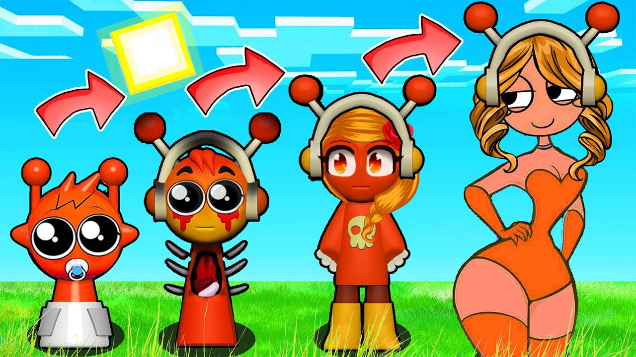 ЭВОЛЮЦИЯ ОРАНЖЕВОЙ ДЕВУШКИ СПРУНКИ В МАЙНКРАФТ 4 ФАЗА  SPRUNKI INCREDIBOX MINECRAFT