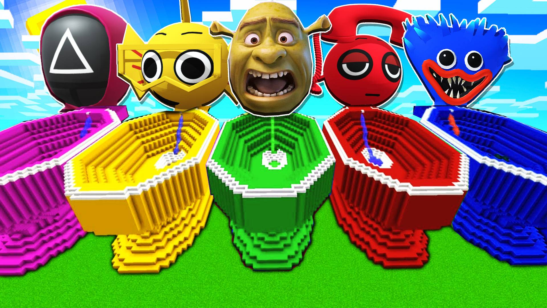 ВЫЖИВАНИЕ ВНУТРИ ТУАЛЕТОВ СПРУНКИ, ШРЕК 5, ПОППИ ПЛЕЙТАЙМ, ИГРА В КАЛЬМАРА В МАЙНКРАФТ