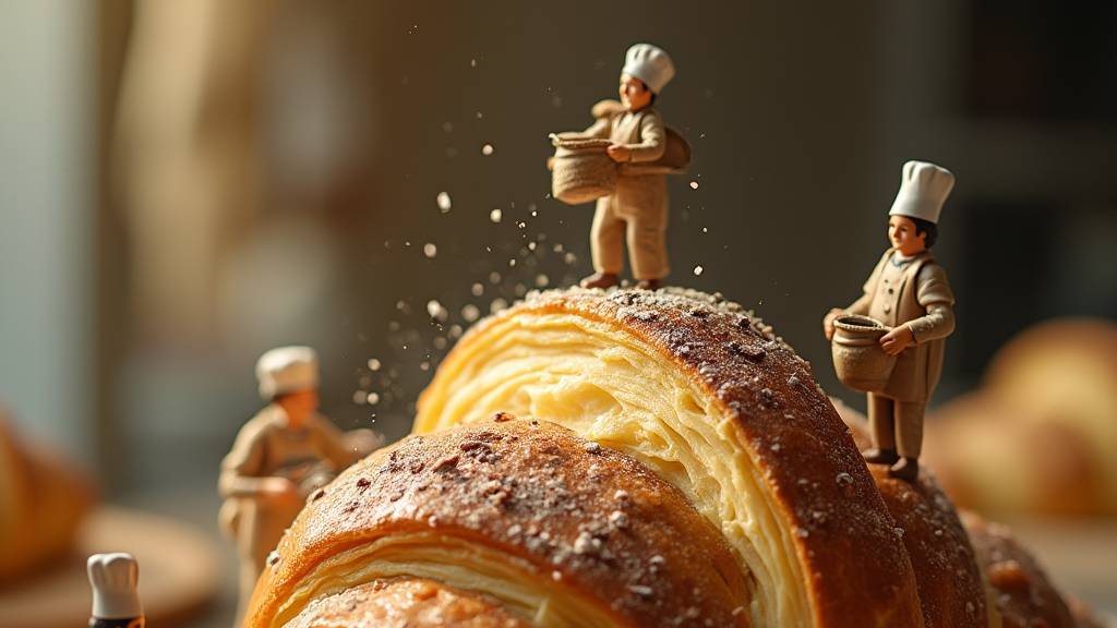 Трендовое видео с маленькими человечками .  Пекари и гигантский круасан