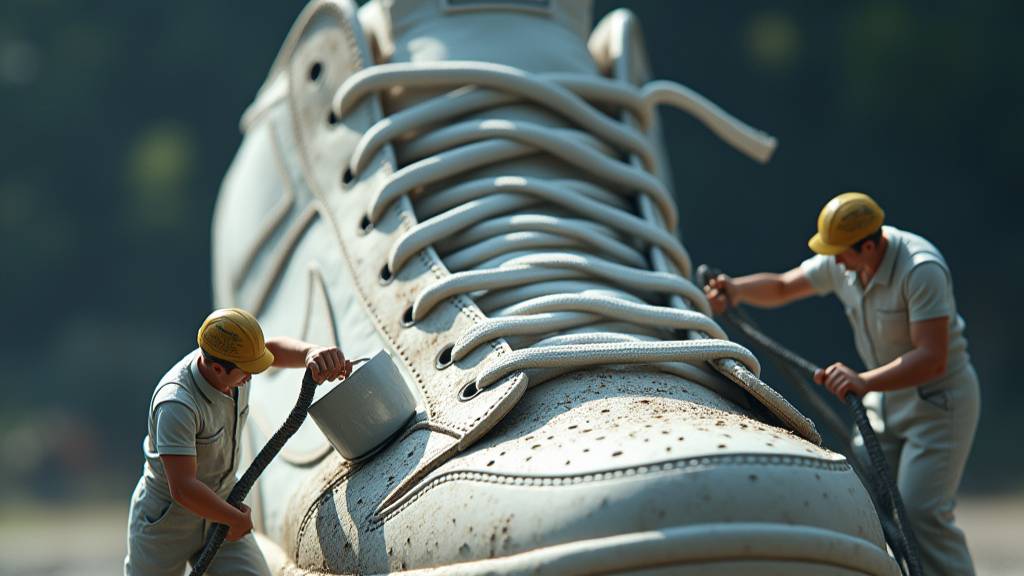 Трендовое видео с маленькими человечками . Рабочие чистят кеды