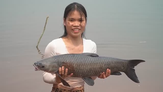 Поймала гигантскую рыбу на крючок #fishing