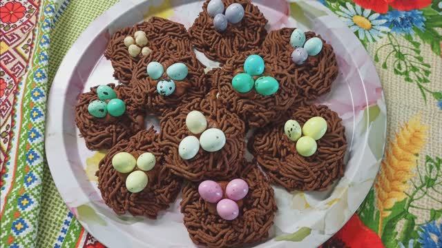 Пасхальное шоколадное печенье "Птичьи Гнезда" .Пасхальный декор!