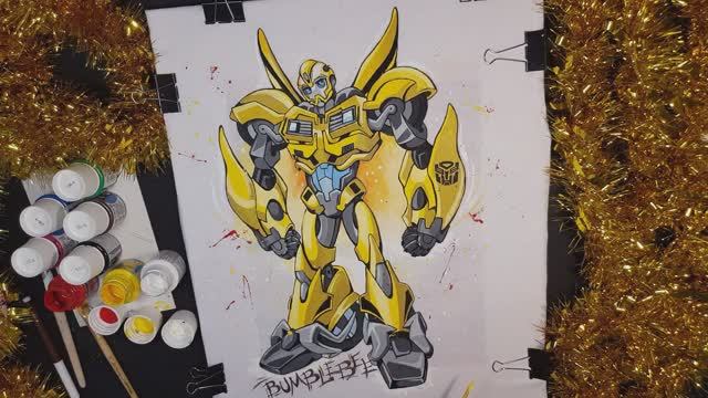DIY\ Роспись одежды\ Bumblebee на майке\ Трансформеры