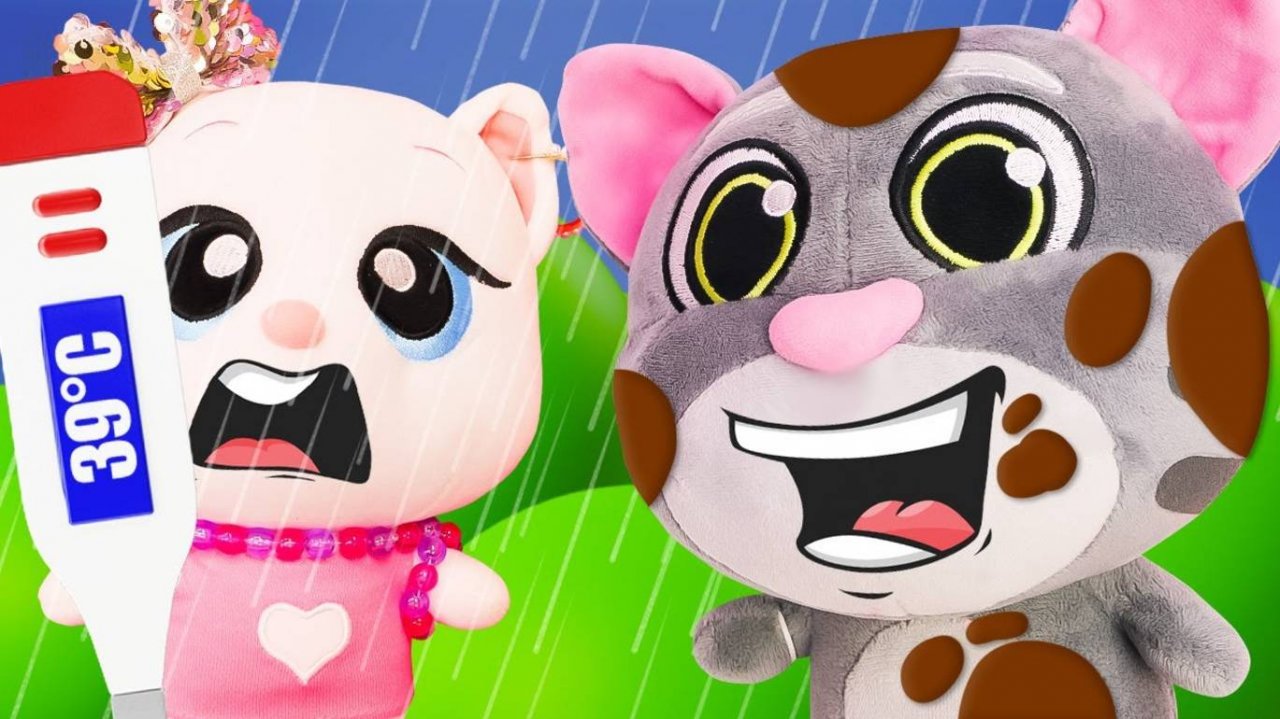 Кот Том промок под дождем и заболел ️ Мягкие игрушки Говорящий Том в видео для детей