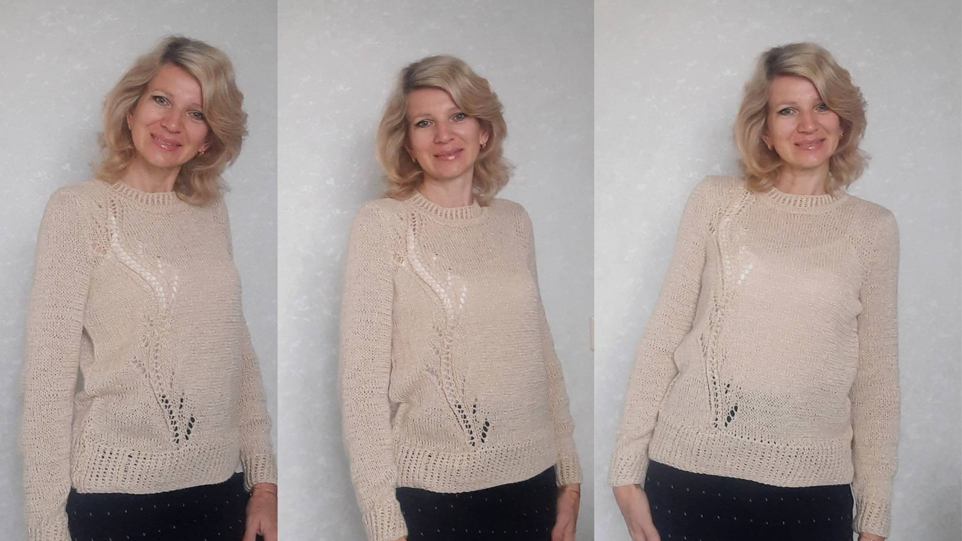 Базовый джемпер спицами с ажурным узором._Подробный МК