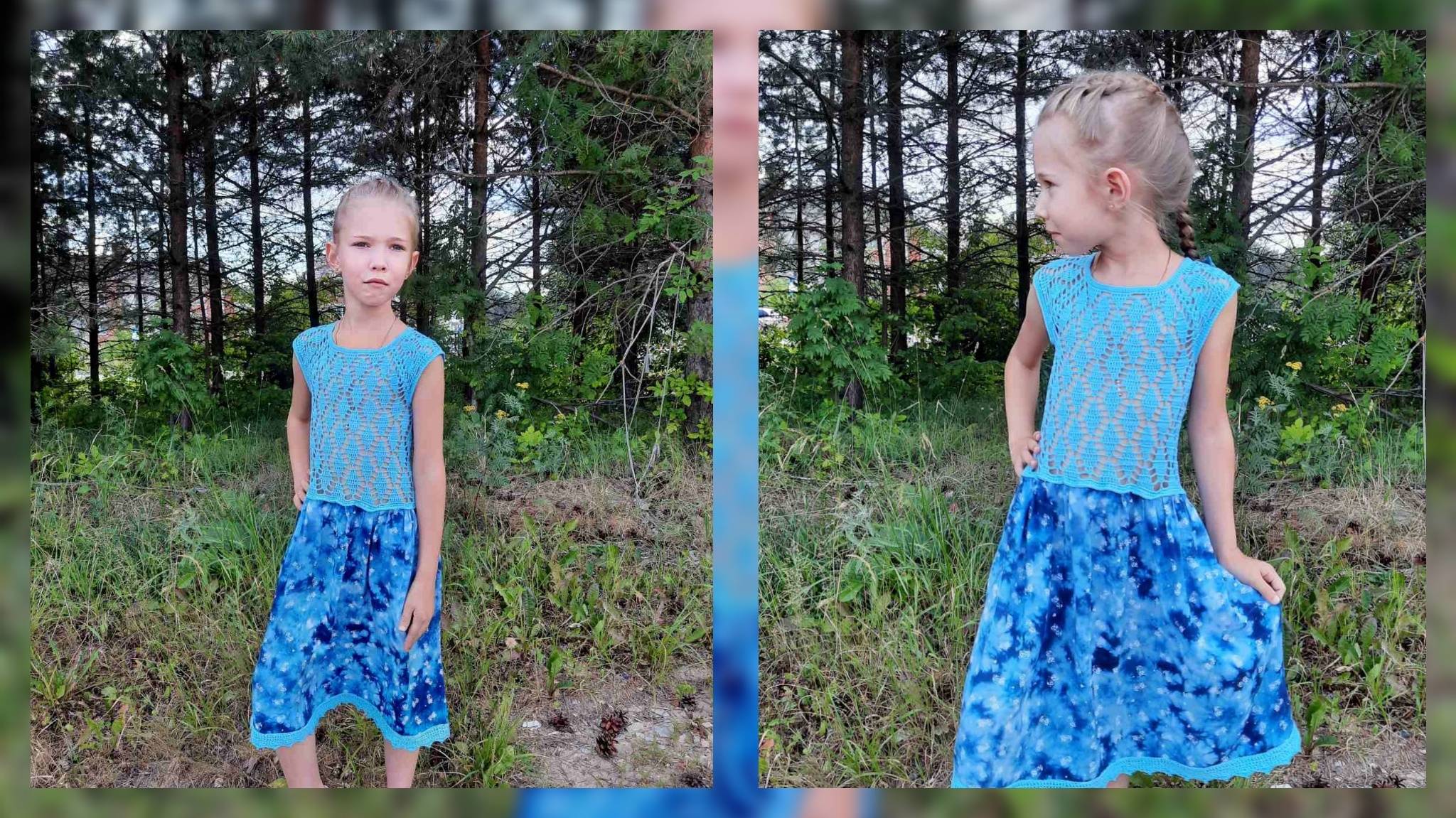 Комбинированное платье 👗_ Крючок + ткань._ МК