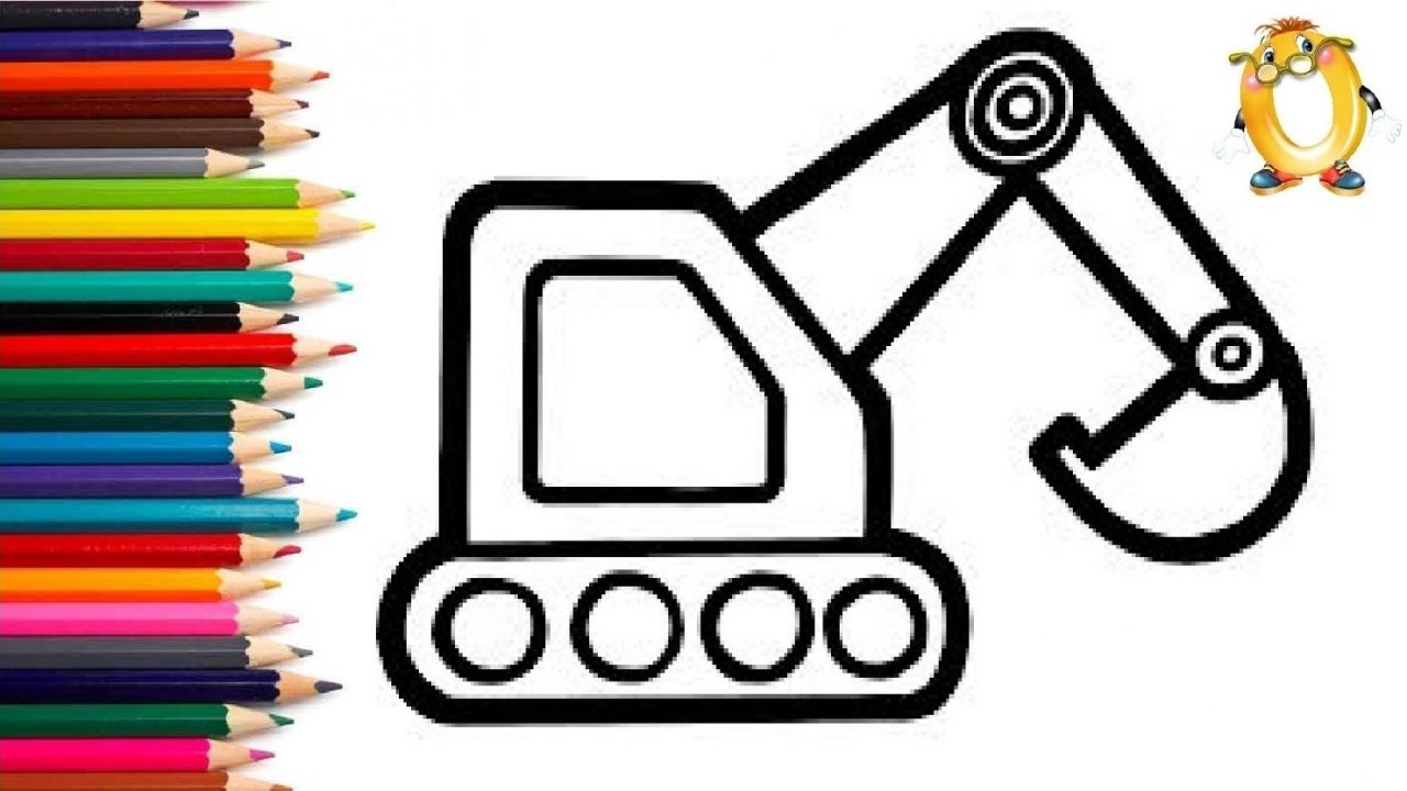 Мультик - раскраска для детей МАШИНА. Учимся как рисовать 'ЭКСКАВАТОР вместе с детьми // ОБУЧАШКА ТВ