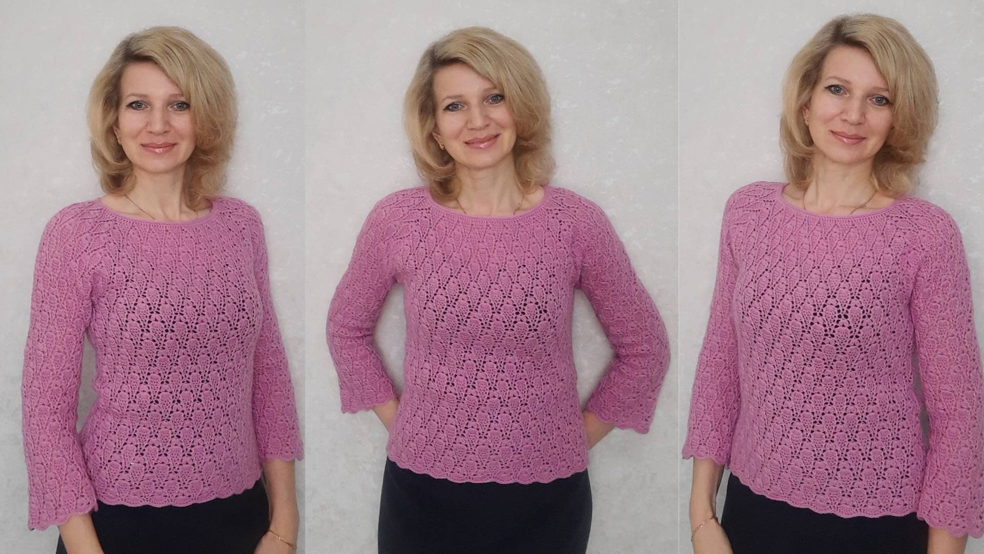 Джемпер регланом сверху крючком._ _Розовая нежность__Подробный МК.