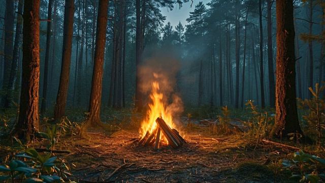 Потрескивающий костер с воем волков. Мурашки по коже