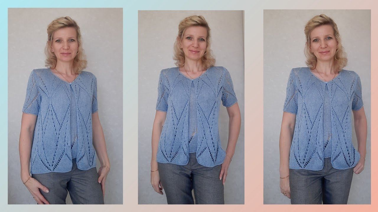 Ажурная двойка "Голубой лотос"./Пряжа  Seam "Lambada Fine"./Подробный МК./Часть II.