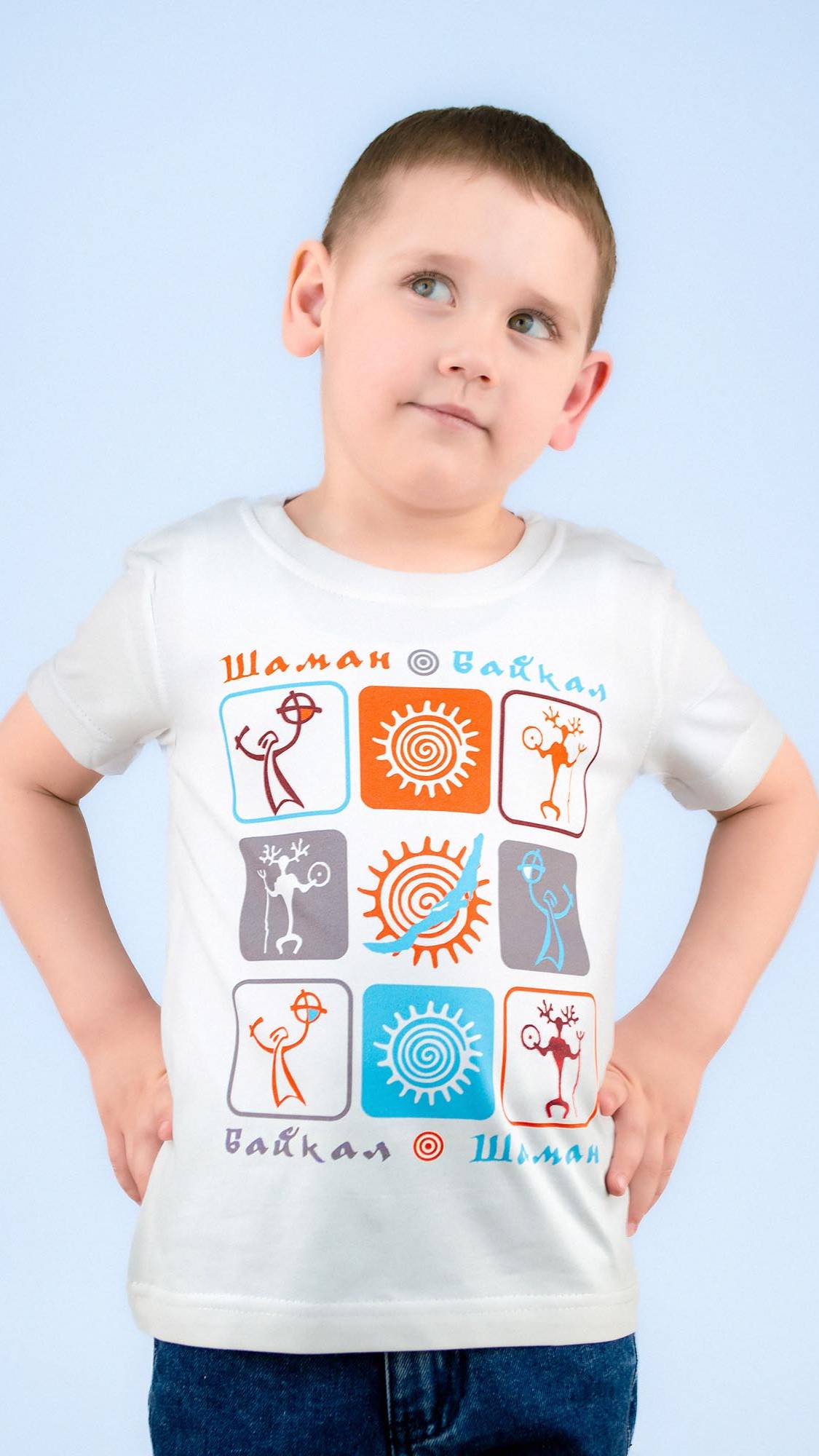 Футболка детская односторонняя БЕЛЫЙ ШАМАН (оранжевый)