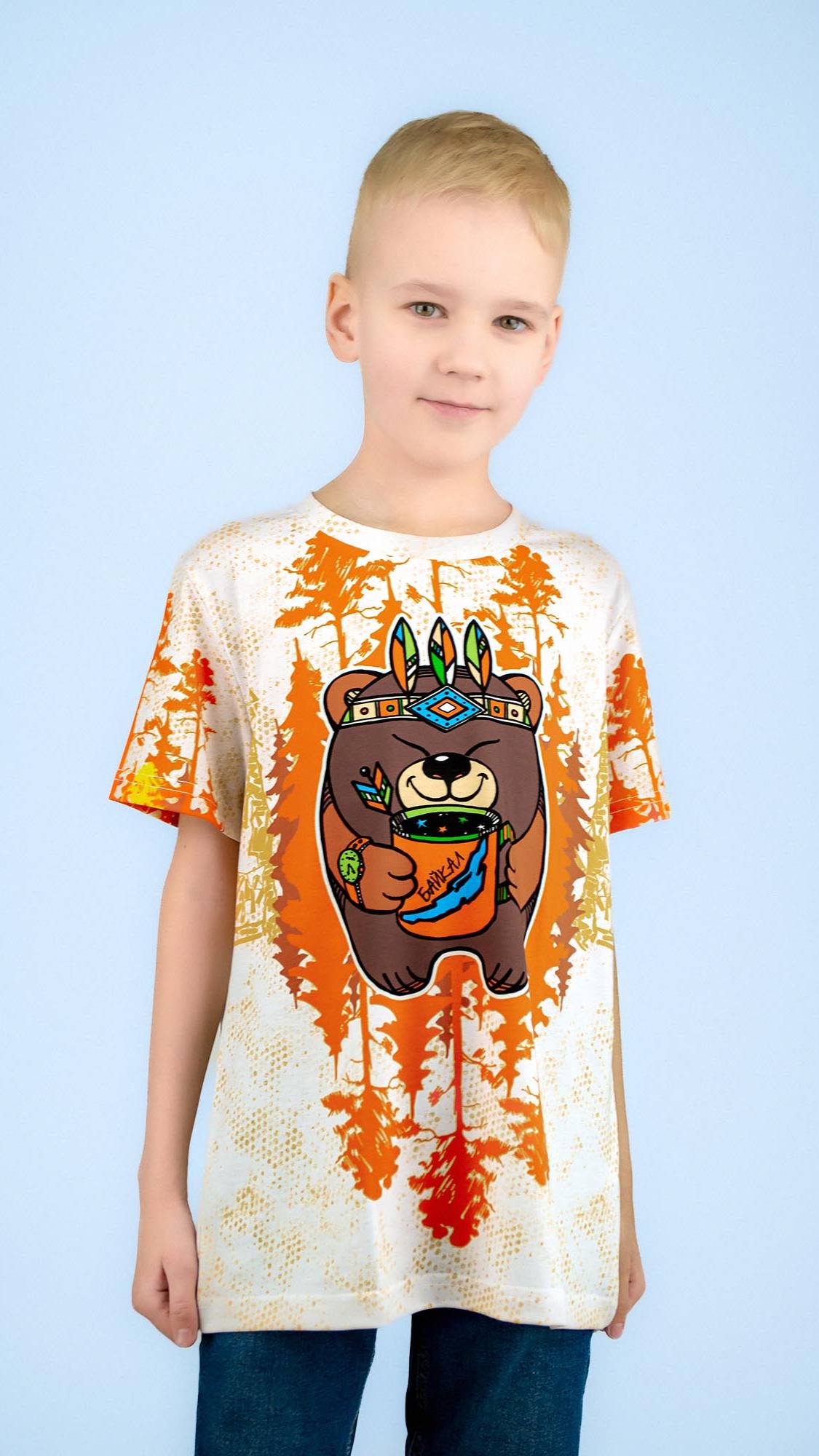 Футболка детская В ЛЕСУ ПОТАПЫЧ (оранжевая)