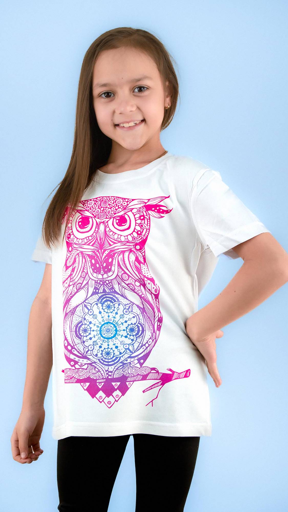 Футболка детская односторонняя СОВА НА ВЕТКЕ (цветная)