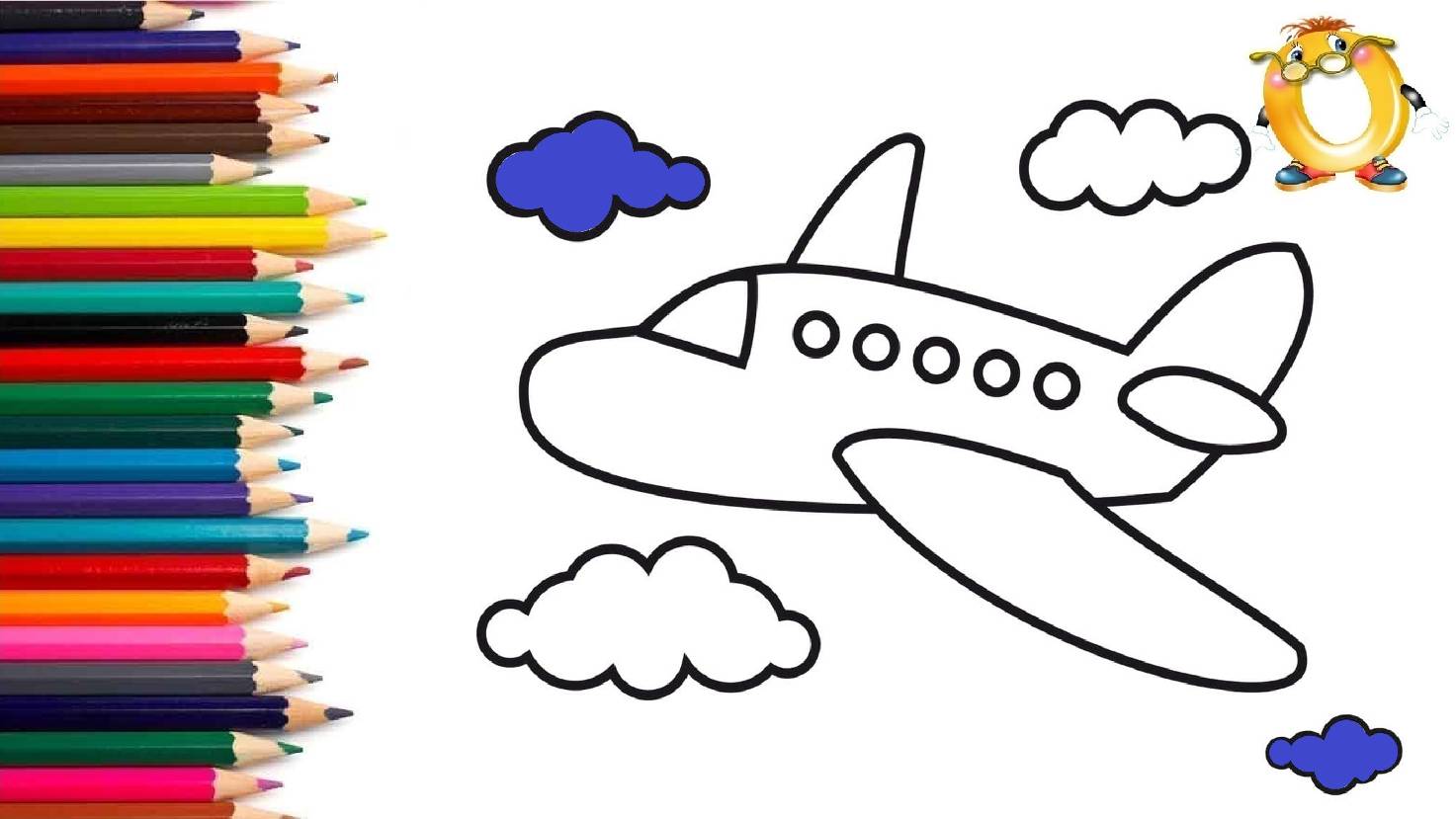 Мультик - раскраска для детей САМОЛЕТ В НЕБЕ. Учимся как рисовать ТРАНСПОРТ // ОБУЧАШКА ТВ