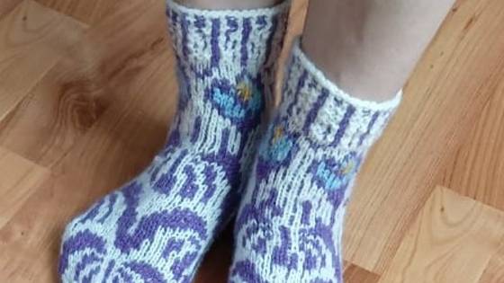 Жаккард в носочках\\ интарсия\\особенности вязания