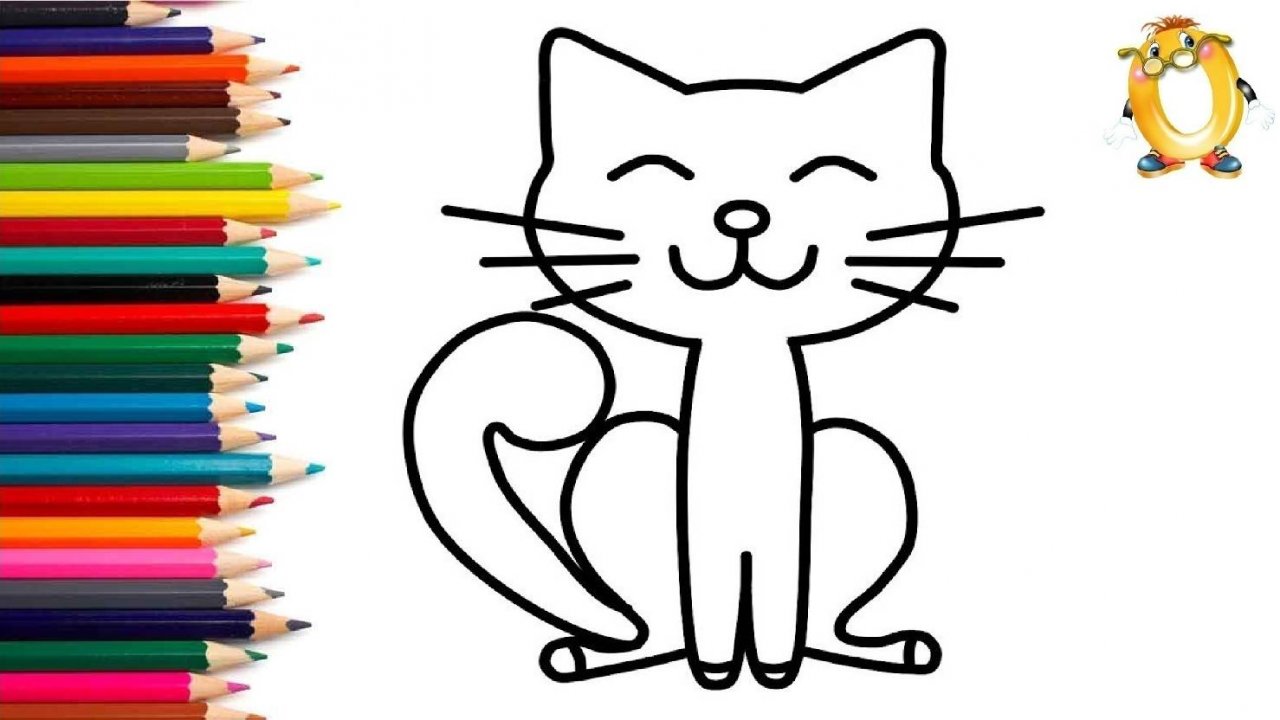 Мультик - раскраска для детей ДОВОЛЬНЫЙ КОТ. Учимся как рисовать КОТЕНКА // ОБУЧАШКА ТВ