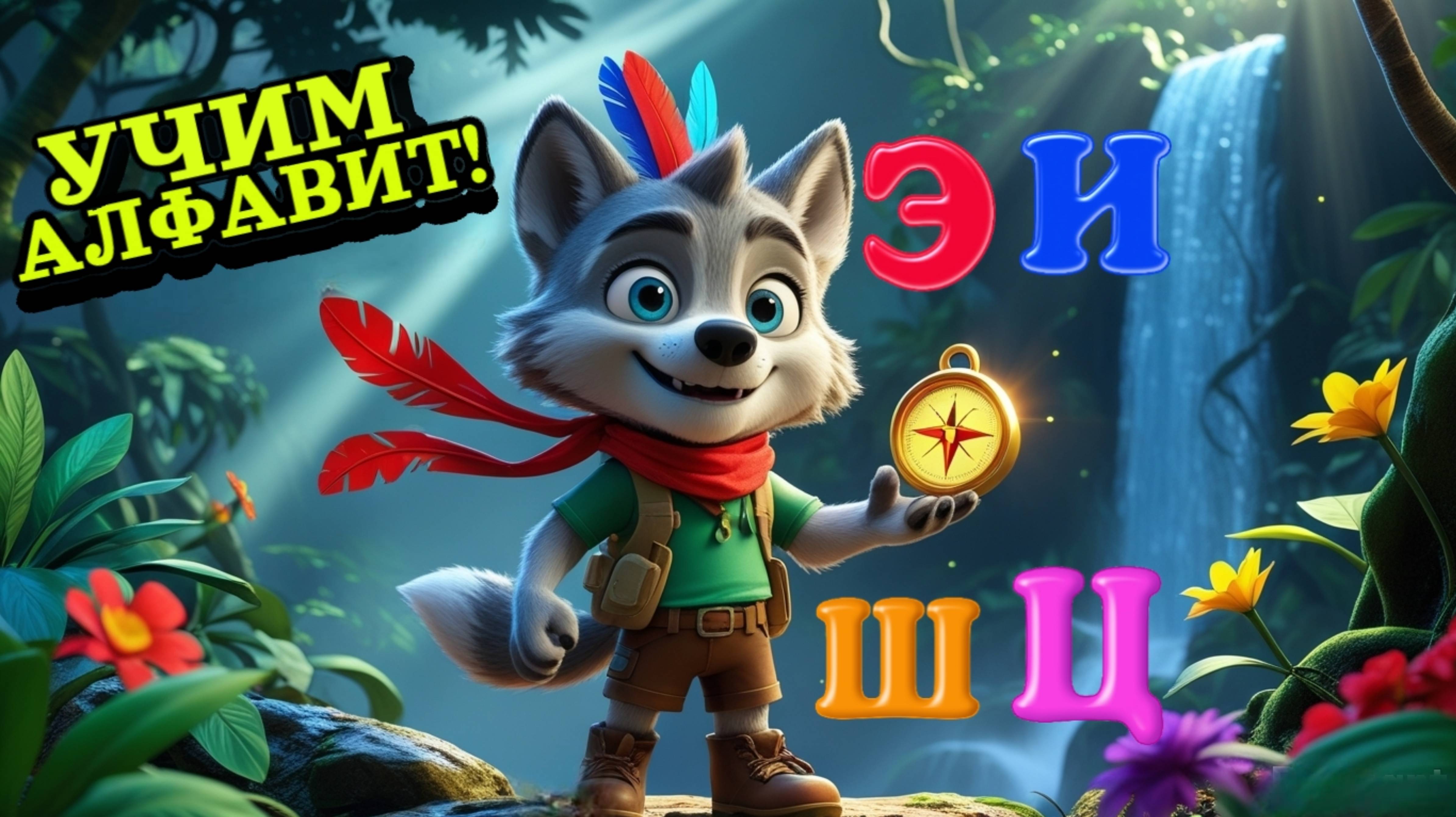 УЧИМ АЛФАВИТ С ВОЛЧОНОКОМ  ВОЕМ | Буквы Э, И, Ш, Ц,  и тайны в  джунглях