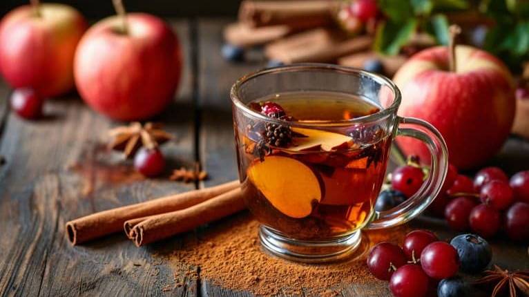 Яблочный чай с корицей и ягодами