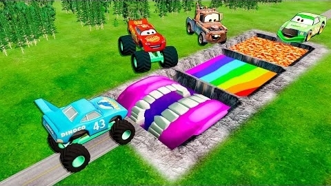 Гигантская Радужная квадратная Яма против Больших и маленьких машинок Молнии Маккуин и Pixar