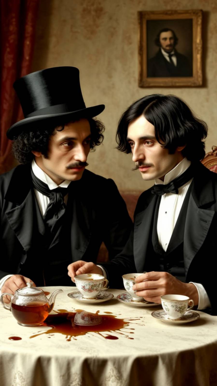 Раз Пушкин и Гоголь вдвоем пили чай