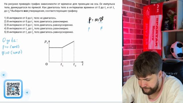 На рисунке приведён график зависимости от времени для проекции на ось Ох импульса тела - №37178