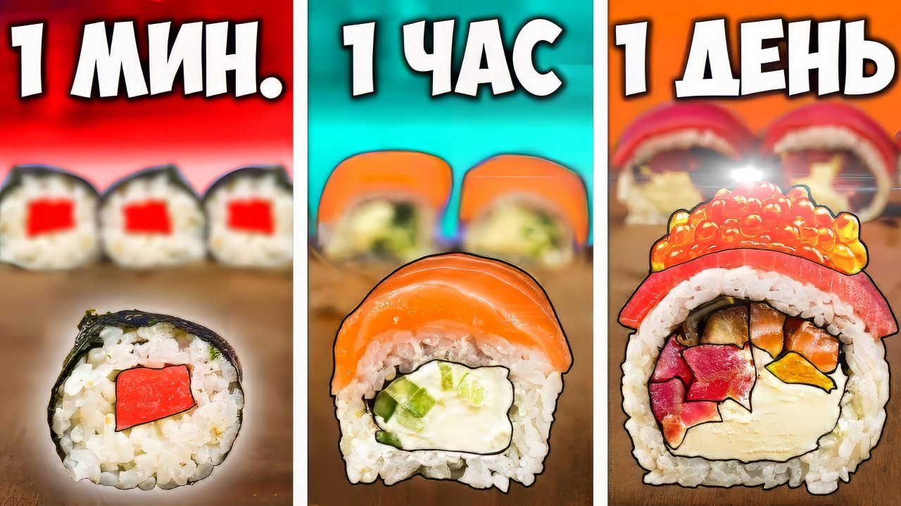 ВАНЗАЙ  1 МИНУТА VS 1 ЧАС VS 1 ДЕНЬ РОЛЛЫ vanzai