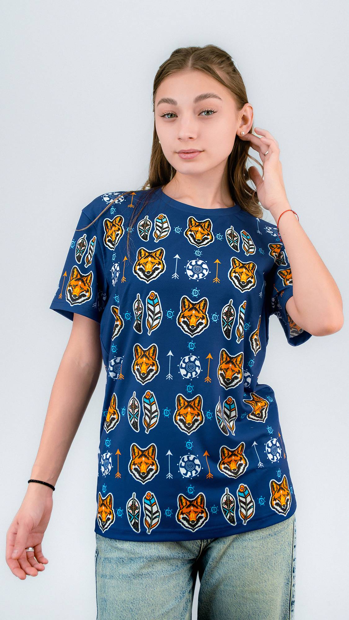 Футболка ЛИСА УЗОР (синяя)