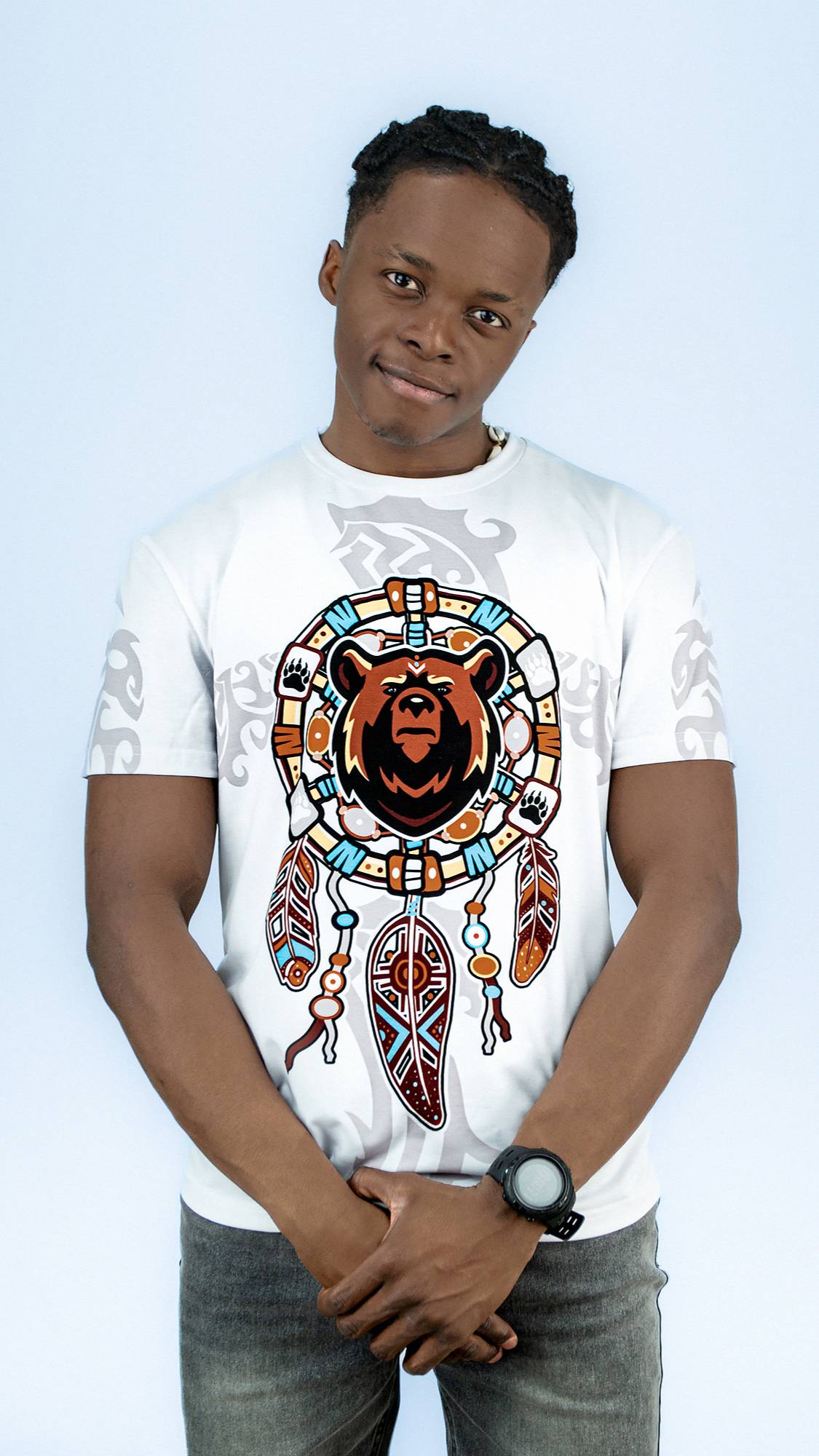 Футболка МЕДВЕДЬ В ЛОВЦЕ ГЛОБАЛ (белая)